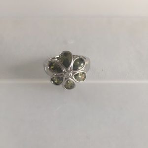 Silver Flower Ring With Green Stones
